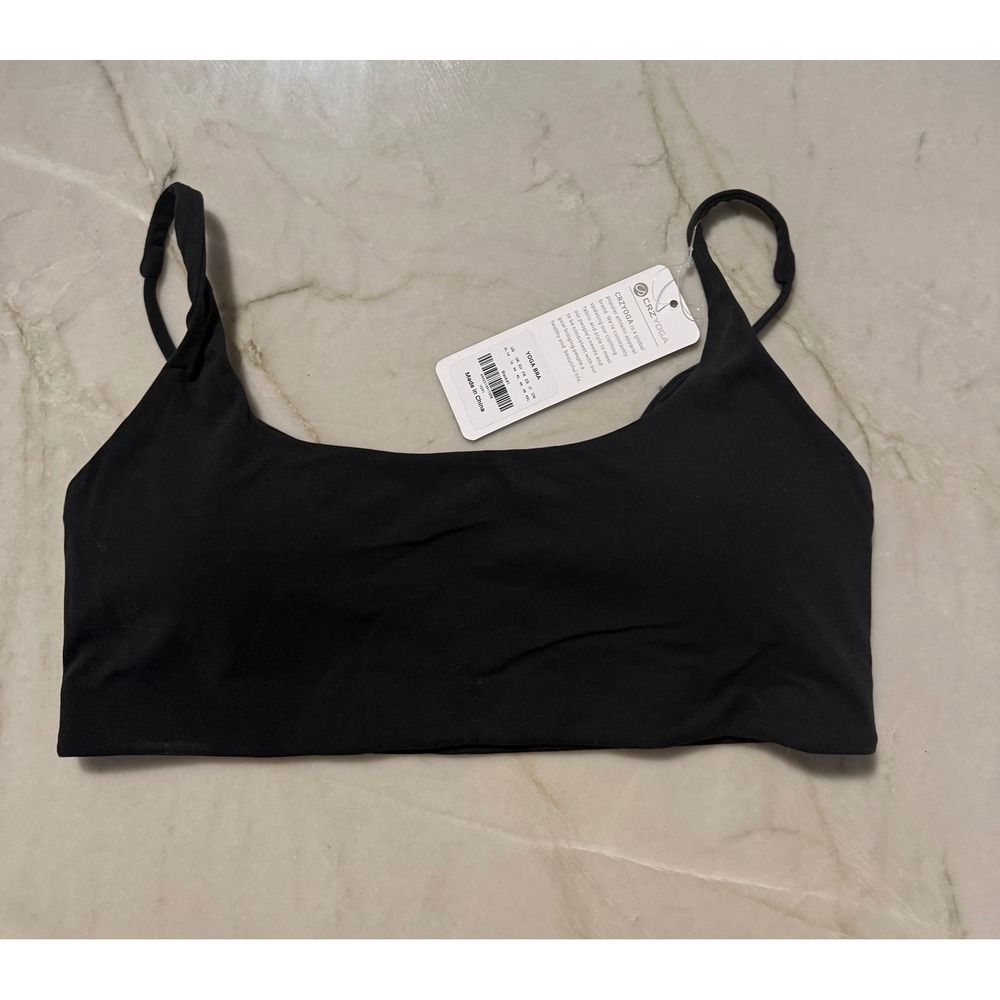 CRZ YOGA Women Black Scoop Neck Yoga Bra Adjustable Straps Size XL 14 NWT